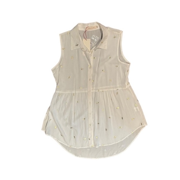 Solitaire NWT white button front sleeveless dragonfly print bohemian top blouse - Picture 8 of 12